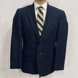 MACY'S CLUB ROOM Blazer Men 38 Navy Blue Cotton Linen Sport Coat Suit Jacket 38S